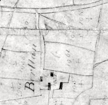 1842 Tithe map detail showing Berllan farm buildings