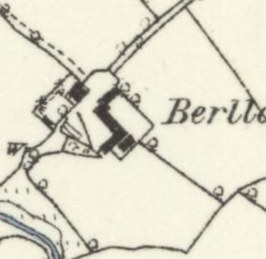 Extract from 1872 Ordnance survey map showing Berllan farm buildings