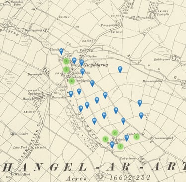 map showing the extent of Berllan tithe ownership