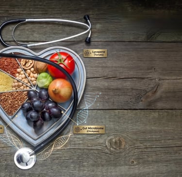 Heart-healthy superfoods and stethoscope on a rustic wood background for cardiovascular wellness.