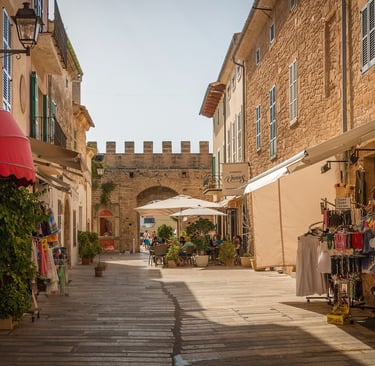 Shops on the street in Old town Alcudia Mallorca