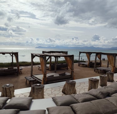 sunbeds with pillow on a beach in Alcudia Mallorca