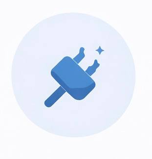 Blue electrical power plug icon on a light circular background representing energy and connectivity.