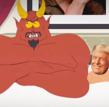 The season 27 premier of "South Park" shows President Donald Trump in bed with Satan. COMEDY CENTRAL