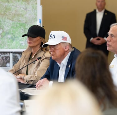 President Donald Trump and FLOTUS Melania Trump visit the areas impacted by recent deadly flooding i