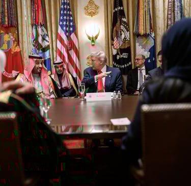 President Donald Trump and Saudi Crown Prince Mohammed bin Salman seated at the Cabinet Room