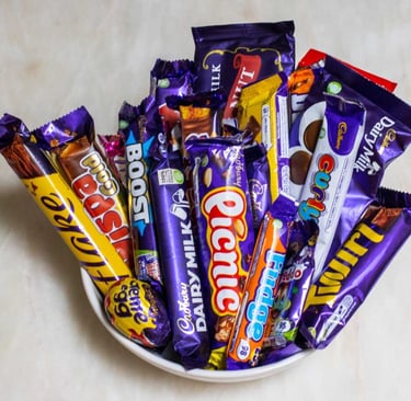 a bowl of chocolate bars