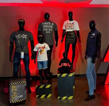 AC/DC pop store merchandise display