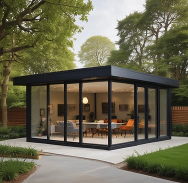 luxury garden room with dual aspect full height glass sliding doors