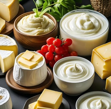 a variety of cheeses and cheeses on a table