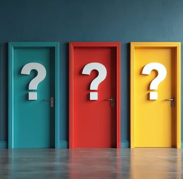 Five colorful doors with question marks, representing multiple career choices.