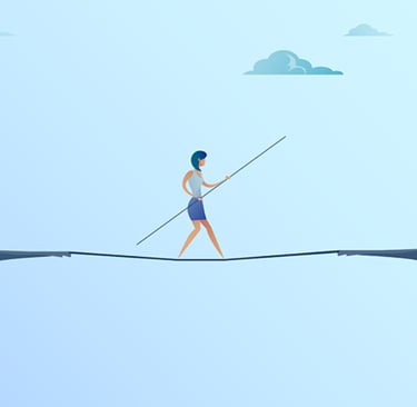 Illustration of a person walking a tightrope over a gap.