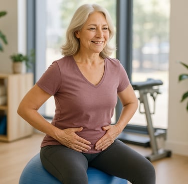 An elderly woman doing pelvic floor exercises