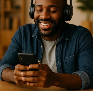 a man wearing headphones and headphones, listening to music