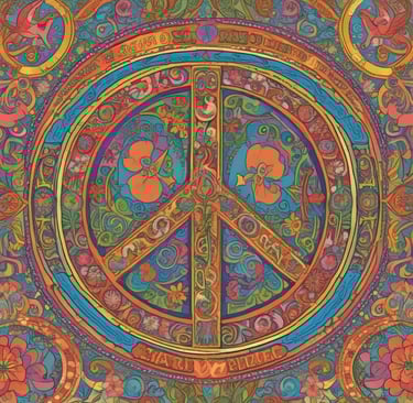 A vibrant photo of a classic hippie outfit with flowing fabrics and colorful patterns in a sunlit meadow.