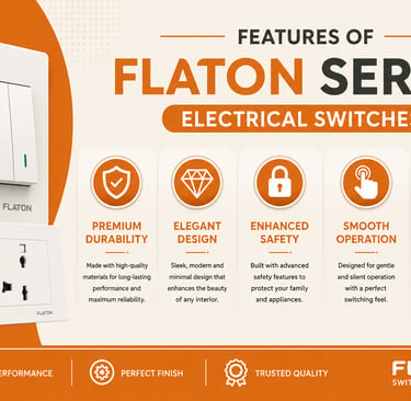 Flatton Series modern white electrical switches and power sockets highlighting durability, safety, and energy efficiency.
