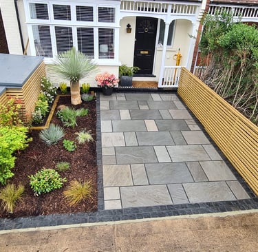 sandstone driveway with a contrasting border
