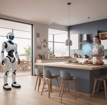 A robot standing in a kitchen
