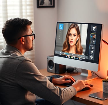 A man sitting at computer looking at the screen