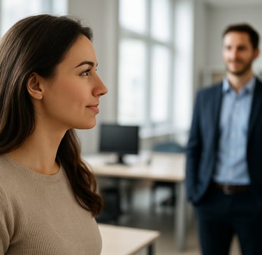 man looking at a woman