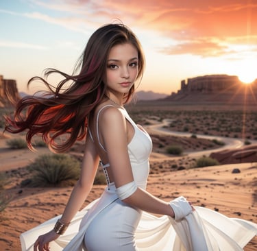 A woman in a white flowing gown