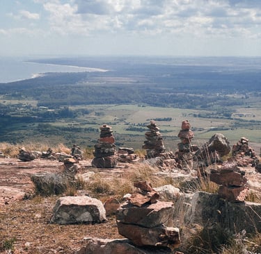 Piles of stones on Pan de azucar, Uruguay, South America