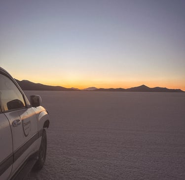 Car in Salar e Uyuni, Bolivia, South America