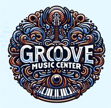 red white and blue groove music center logo