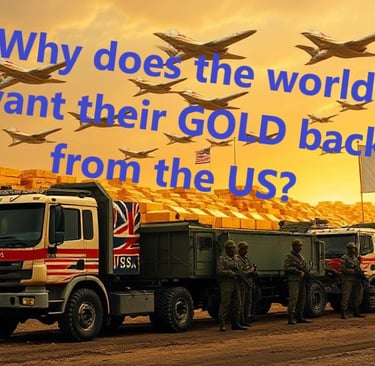 Trucks full of gold bars with soldiers guarding them