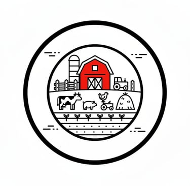 drawing of a farm with animals