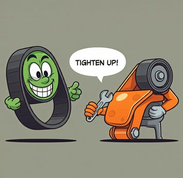 Serpentine belt tensioner telling a Serpentine belt to Tighten Up! Cartoon