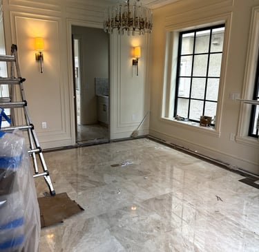 a room with a ladder and a ladder