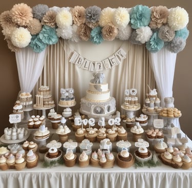An elegantly decorated event hall with round tables covered in white tablecloths and red accents, such as chair bows and floral table centerpieces. The room has draped curtains and wooden beams, with stage lighting in the background.