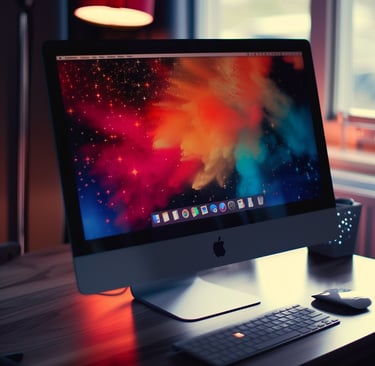iMac computer on a desk in front of a window