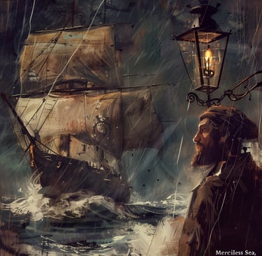 A convict vessel heading to Australia in stormy seas from England