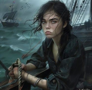 Young convict girl headed for Australia aboard a ship