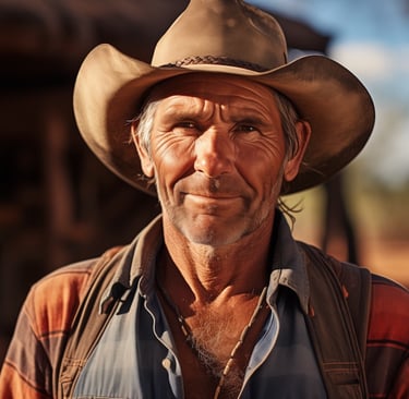 A true blue, Australian farrier, Dan Harper, with his Akubra hat and RM Williams boots