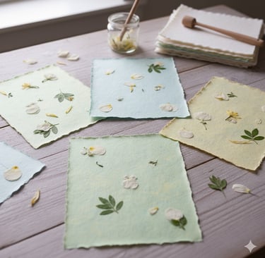 Handmade paper with leaves and flowers 