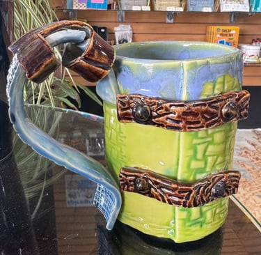 A handmade clay mug 