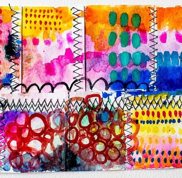multicolor watercolor with zigzag stitching