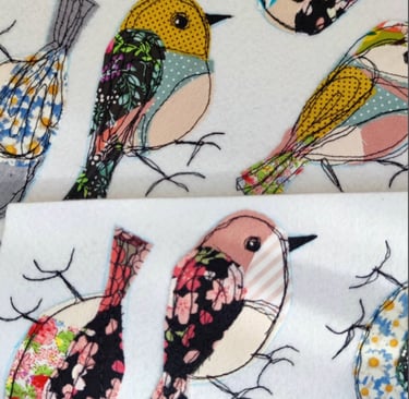 Scrap fabric birds sewn 