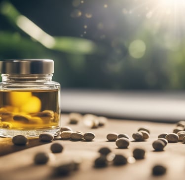 a jar of honey oil with a bottle of honey