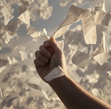 a hand holding a piece of paper with a piece of paper taped on it