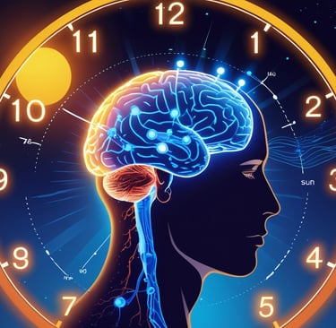 a clock with a human brain and a brain map