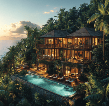 Hôtel boutique haut de gamme en Guadeloupe, alliant architecture créole, design moderne et nature luxuriante, reflet d’un inv