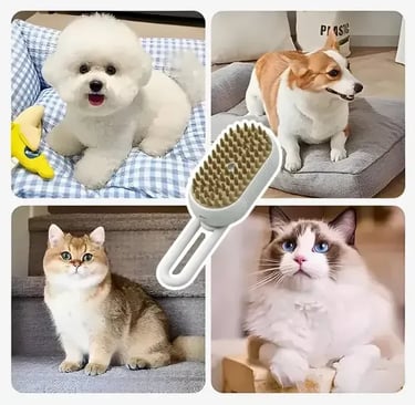 Escova 3 em 1 para Pets — O Segredo para uma Pelagem Macia, Bonita e Livre de Nós!