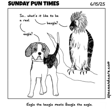 A beagle named Eagle meets an eagle named Beagle.
