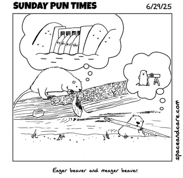 Two beavers getting wood to build something; one wants a big dam, the other wants a barricade.