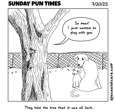 a sad tree complaining the dogs don't want to play with it.