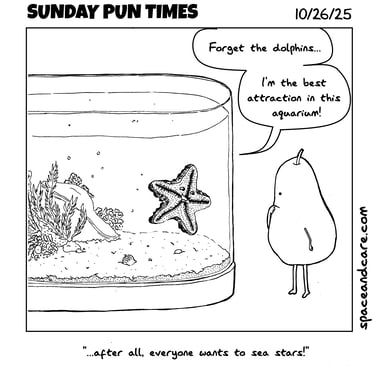 A pear looking at a starfish in the aquarium